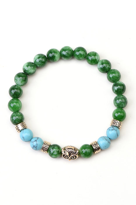 Bracelet 8mm Emerald / Blue Turquoise 19cm Owl