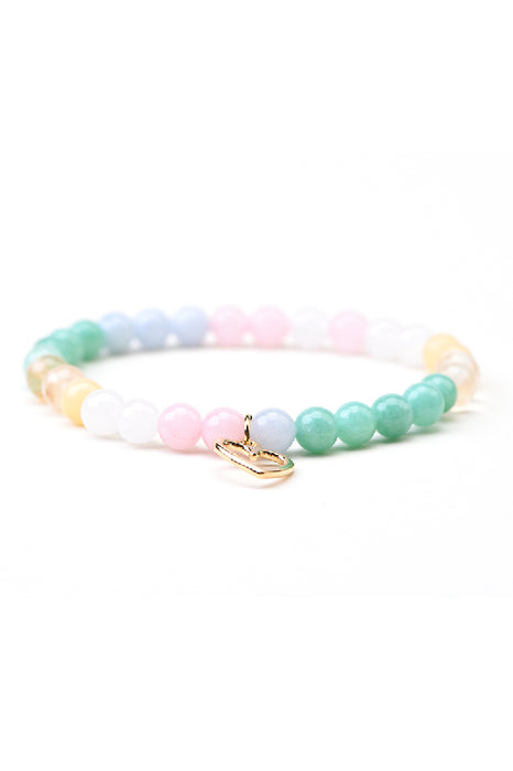 Armband 6mm Regenbogen Jade 18.5cm, mit Anhänger Herz