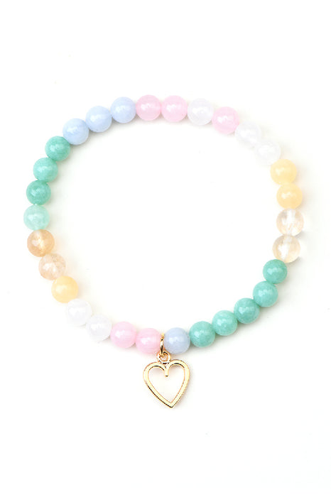 Armband 6mm Regenbogen Jade 18.5cm, mit Anhänger Herz