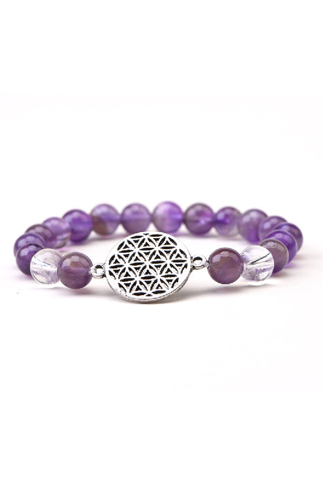 Bracelet 8mm Amethyst / Crystal Quartz 19cm, with Flower of Life