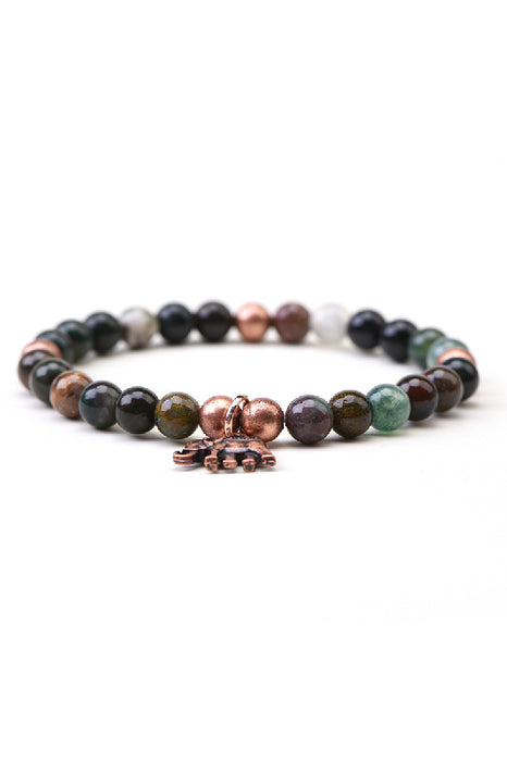 Bracelet en agate indienne de 6 mm, 18,5 cm, avec éléphant