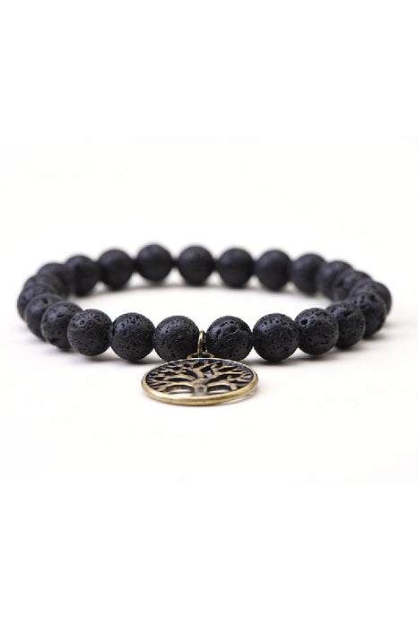 Bracelet 8mm Lava Stone 2-piece 19cm, with pendant Tree of Life and Flower of Life