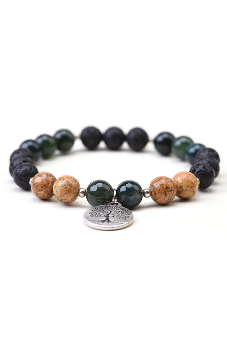 Bracelet 8mm Lava Stone / Moss Agate / Picure Jasper 19cm, with Tree of Life pendant
