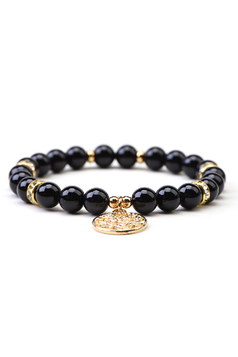 Bracelet 8mm black agate 19cm, with Tree of Life pendant