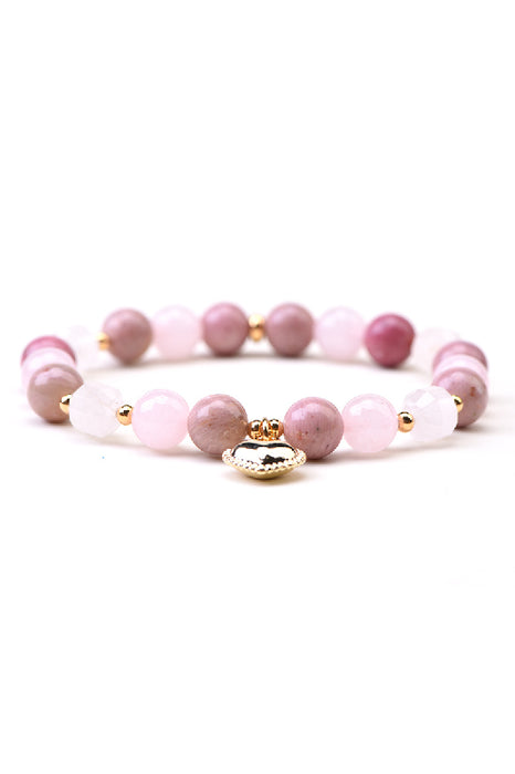 Armband 8mm Rhodochrosit / Rosenquarz 19cm, mit Anhänger Herz