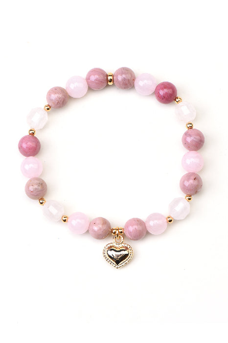 Armband 8mm Rhodochrosit / Rosenquarz 19cm, mit Anhänger Herz