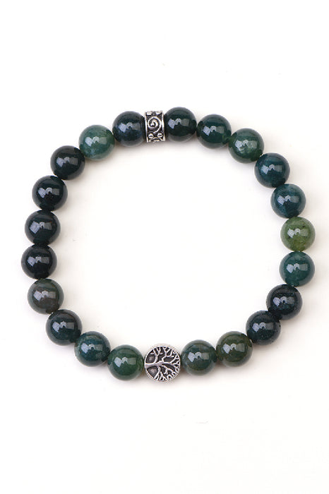 Armband 8mm Moosachat 19cm, mit Lebensbaum