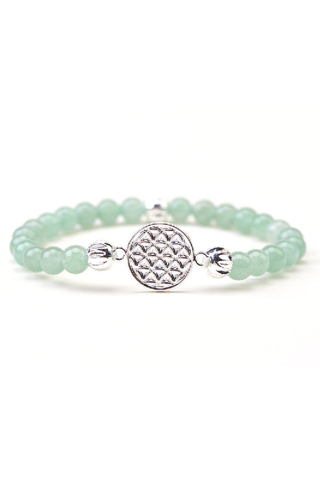Bracelet 6mm green aventurine 18.5cm, with Flower of Life