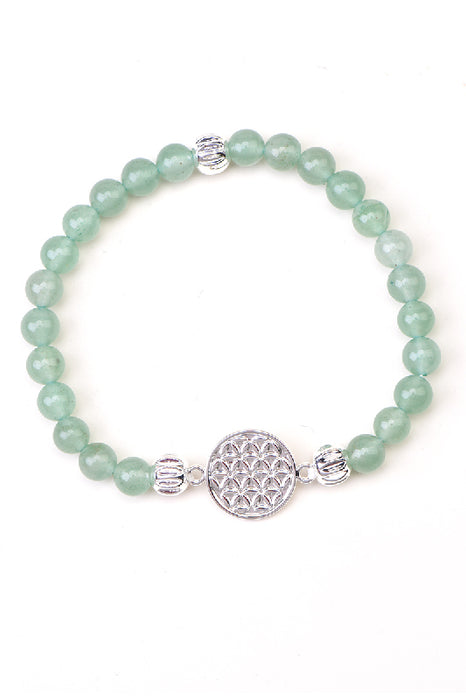 Bracelet 6mm green aventurine 18.5cm, with Flower of Life