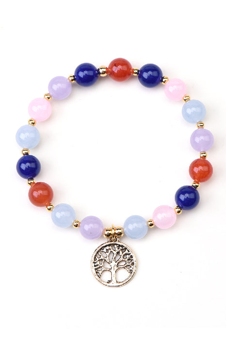 Bracelet 8mm Rainbow Jade 19cm, with Tree of Life pendant