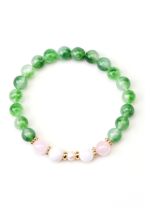 Armband 8mm grüne Jade / Rosenquarz / Mondstein 19cm,
