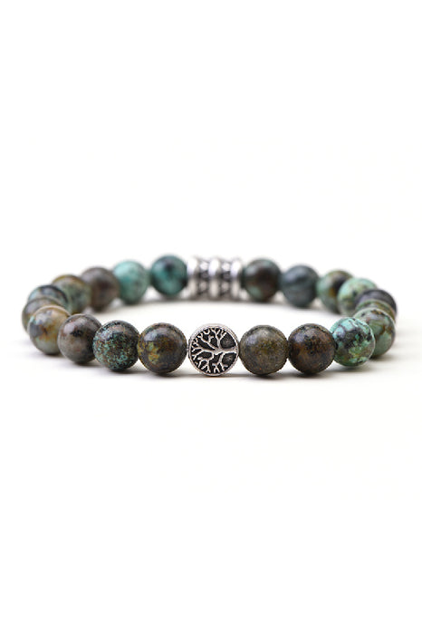 Bracelet 8mm African turquoise 19cm, with tree of life
