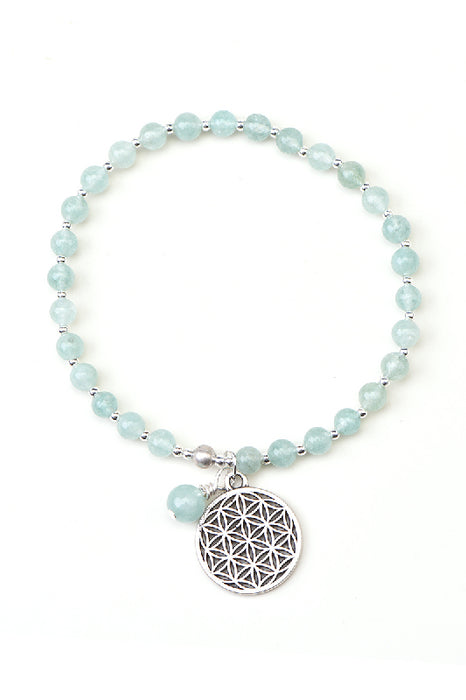 Armband 4mm blauer Amazonit / Jade 18cm, mit Anhänger Lebensbaum