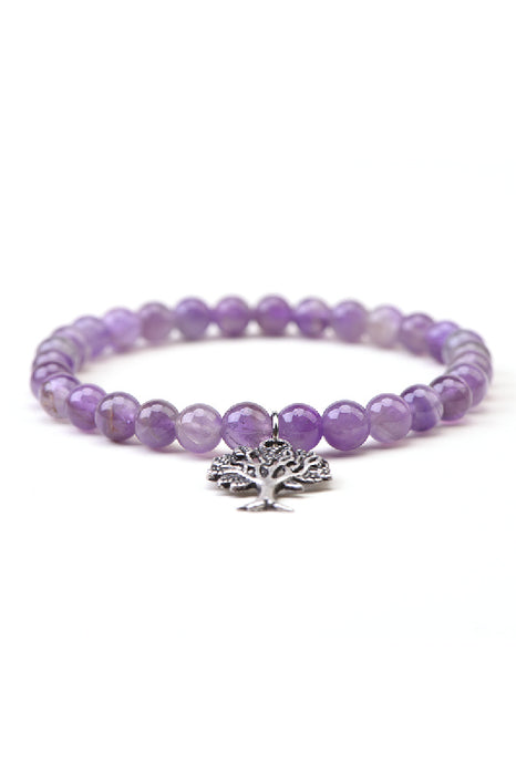 Bracelet 6mm Dream Amethyst 18.5cm, with Tree of Life pendant