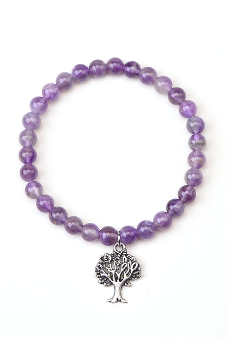 Bracelet 6mm Dream Amethyst 18.5cm, with Tree of Life pendant
