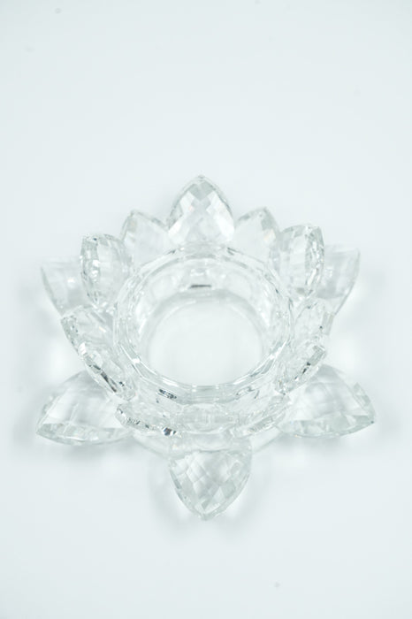 Tealight holder, crystal glass, lotus flower, 12cm