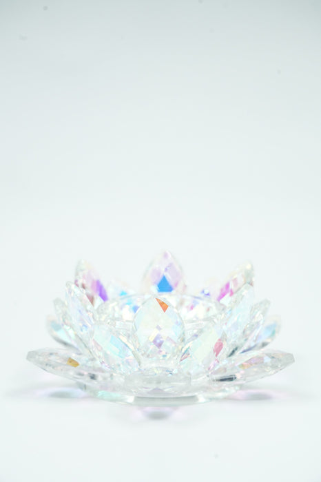 Teelicht Kristallglas Lotusblüte regenbogenfarben  12cm
