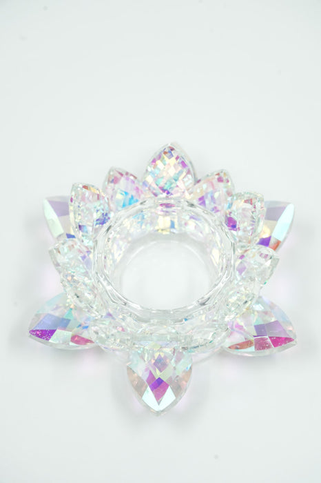 Teelicht Kristallglas Lotusblüte regenbogenfarben  12cm
