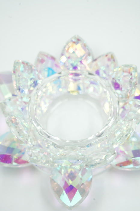Teelicht Kristallglas Lotusblüte regenbogenfarben  12cm