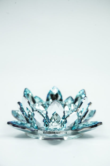 Teelicht Kristallglas Lotusblüte hellblau  12cm