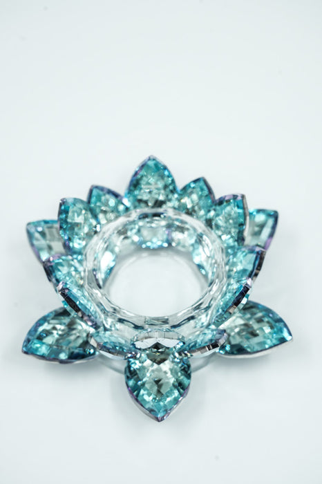 Teelicht Kristallglas Lotusblüte hellblau  12cm
