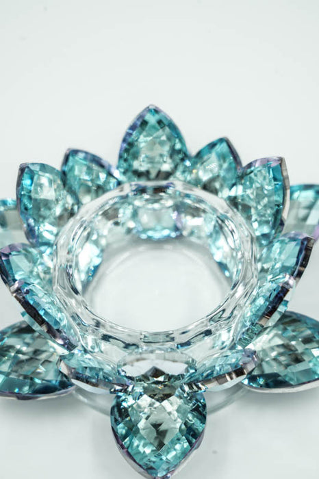 Teelicht Kristallglas Lotusblüte hellblau  12cm