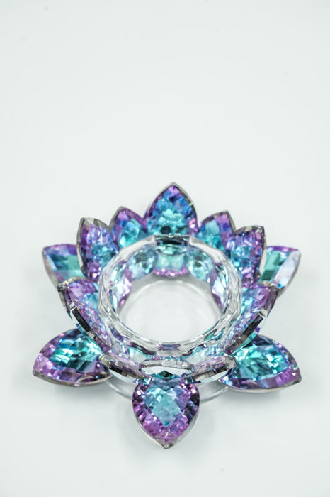 Tealight holder, crystal glass, lotus flower, violet, 12cm