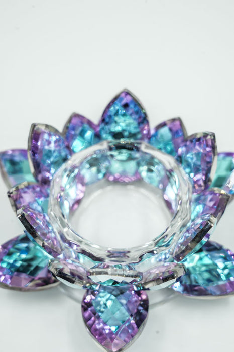 Tealight holder, crystal glass, lotus flower, violet, 12cm