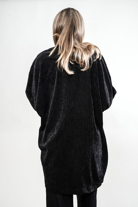 Manteau en velours noir avec broche - Taille unique