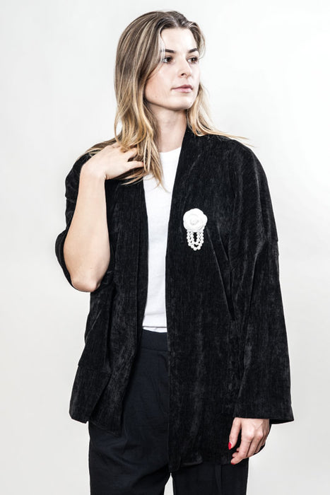 Veste avec broche fleur noire - Taille unique