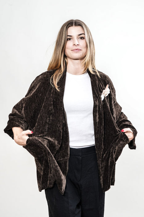 Veste avec broche fleur marron foncé - Taille unique