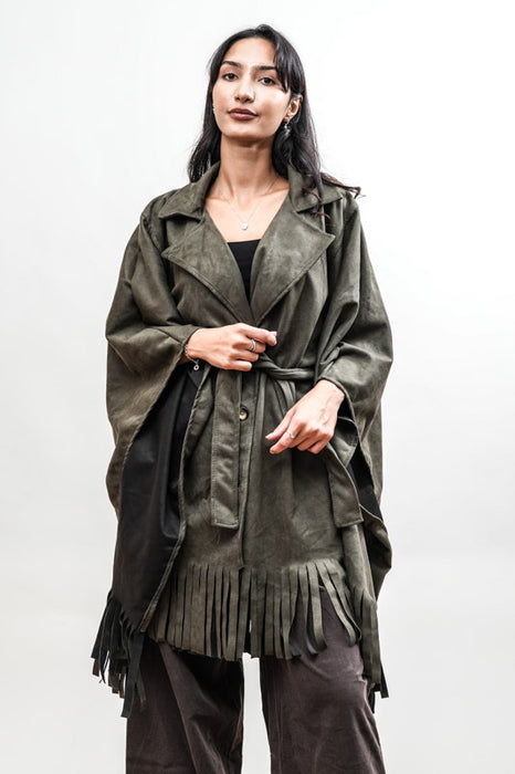 Coat with fringes khaki - One Size