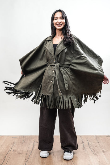Coat with fringes khaki - One Size