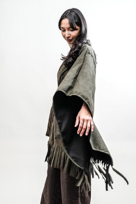 Coat with fringes khaki - One Size