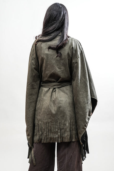 Coat with fringes khaki - One Size