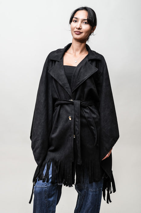 Manteau à franges noir - Taille unique