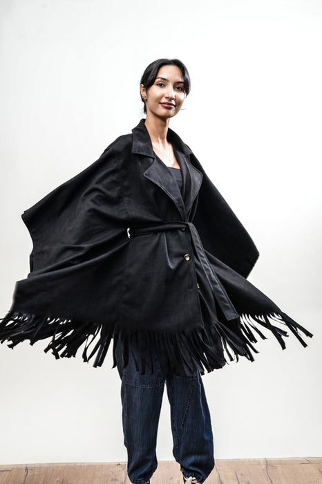 Manteau à franges noir - Taille unique