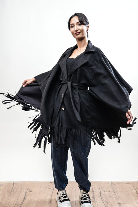 Manteau à franges noir - Taille unique