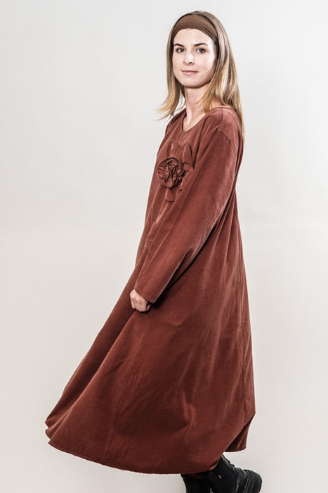 Robe Manchester longue en coton à grandes fleurs caramel - Taille unique