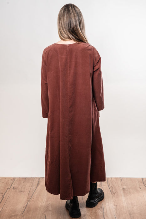 Robe Manchester longue en coton à grandes fleurs caramel - Taille unique