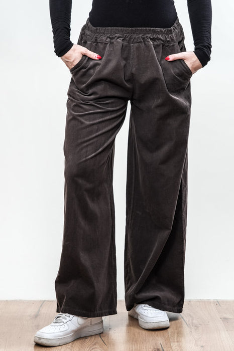 Pantalon Manchester en coton avec ceinture élastique marron foncé - Taille unique