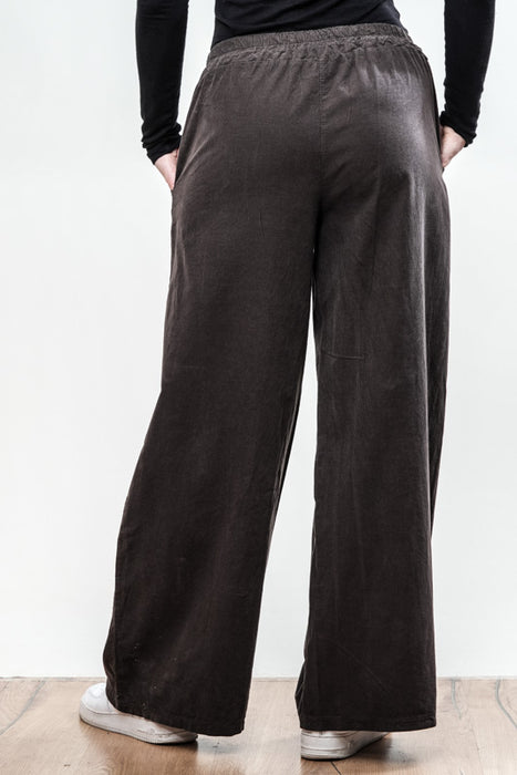 Pantalon Manchester en coton avec ceinture élastique marron foncé - Taille unique