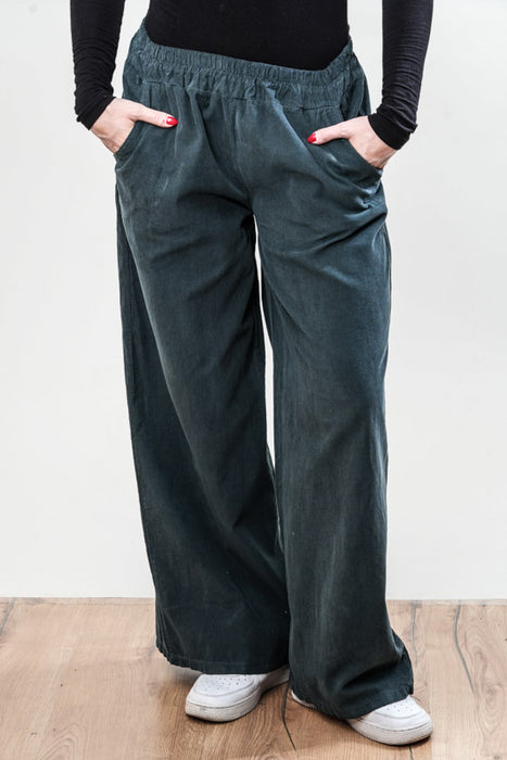 Pantalon Manchester en coton avec ceinture élastique pétrole - Taille unique