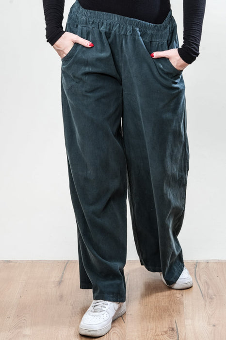Pantalon Manchester en coton avec ceinture élastique pétrole - Taille unique