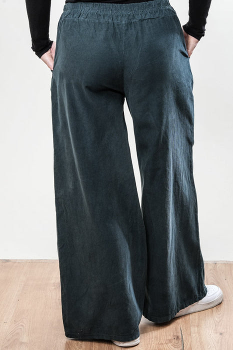 Pantalon Manchester en coton avec ceinture élastique pétrole - Taille unique