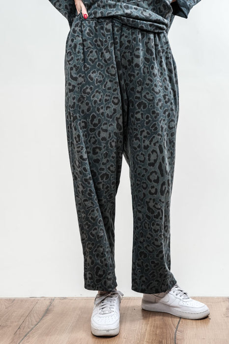 Pantalon en coton imprimé animalier pétrole - taille unique