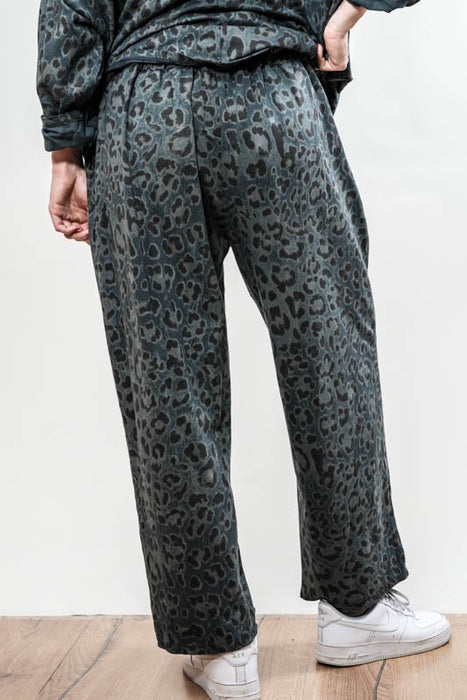 Pantalon en coton imprimé animalier pétrole - taille unique