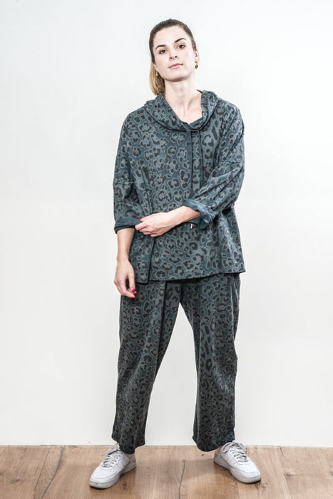 Pantalon en coton imprimé animalier pétrole - taille unique