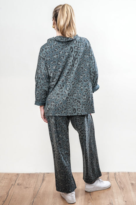 Pantalon en coton imprimé animalier pétrole - taille unique