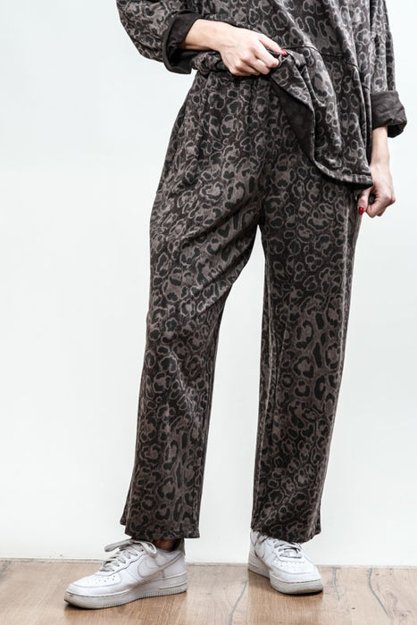 Pantalon en coton imprimé animalier marron/noir - Taille unique